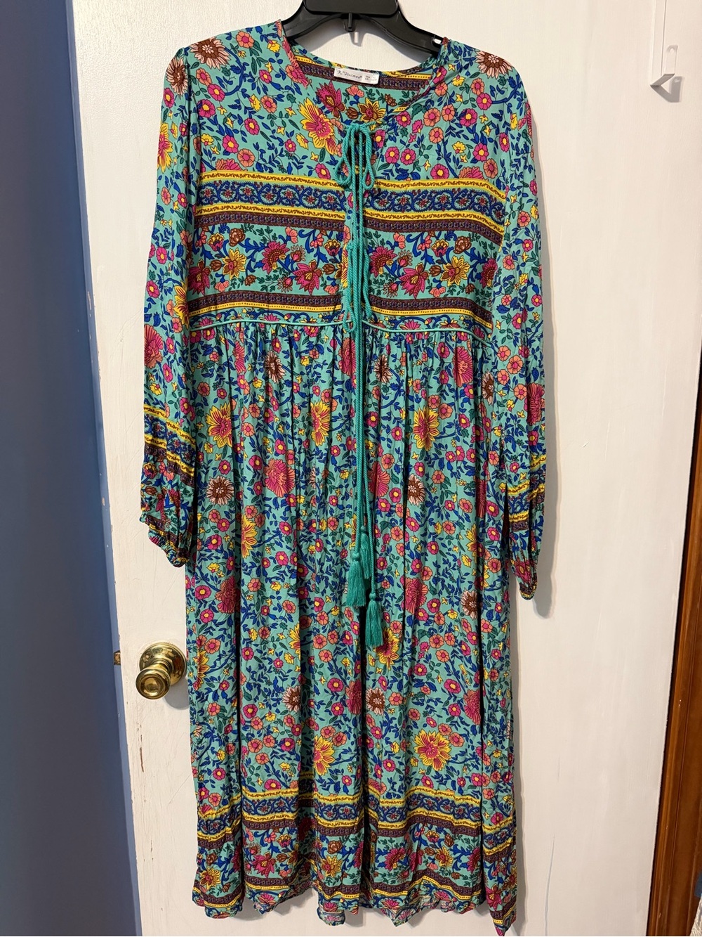 Women's Floral Boho Long Sleeve Midi Dress, Size XL 16/18